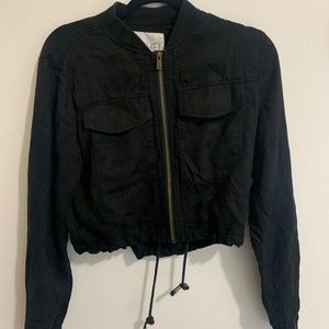 Rachel Roy Cropped Black Jacket with Drawstring Waist